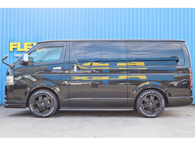 ハイエースバン スーパーGL ダークプライムII FLEXフロントスポイラー オバフェン W-DEEPSホイール アルティメットテール フリップアップベッド 1.5ローダウン 室内サイドバー パナ7インチナビ パイオニア天井スピーカー&フリップダウン(33枚目)