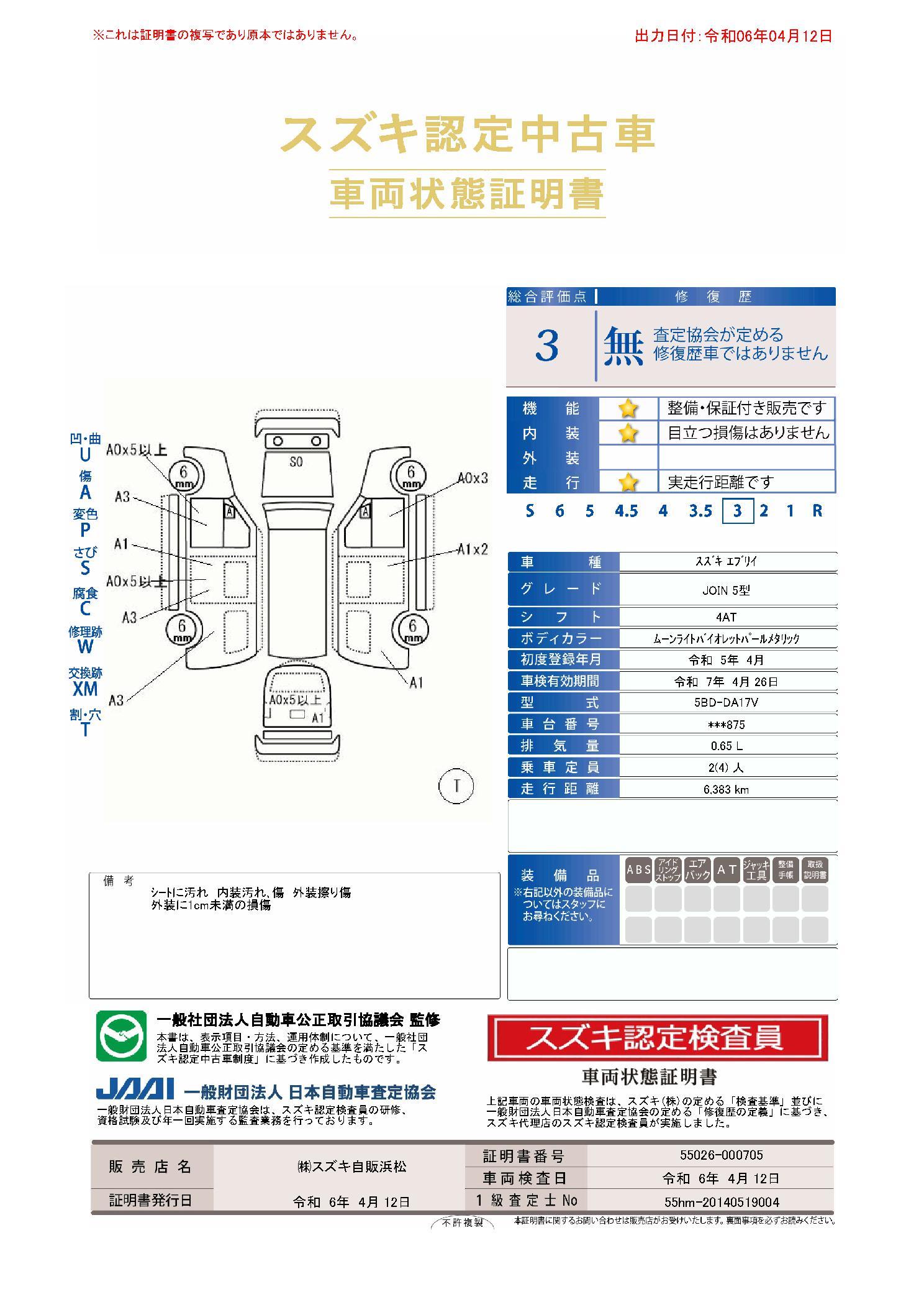 車両状態評価書