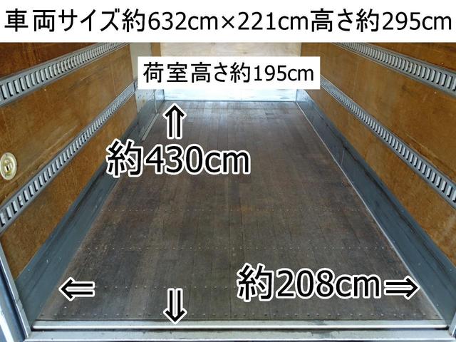 キャンター ５０４１番　パワーゲート１ｔラジコン付　アルミバン　ワイドロング　積載２ｔ　総重量５８４５ｋｇ　左電動格納ミラー　バックカメラ　キーレス　ＥＴＣ　左サイドドア有り　車両サイズ６３２Ｘ２２１高２９５　荷台内寸４３０Ｘ２０８高１９５（3枚目）