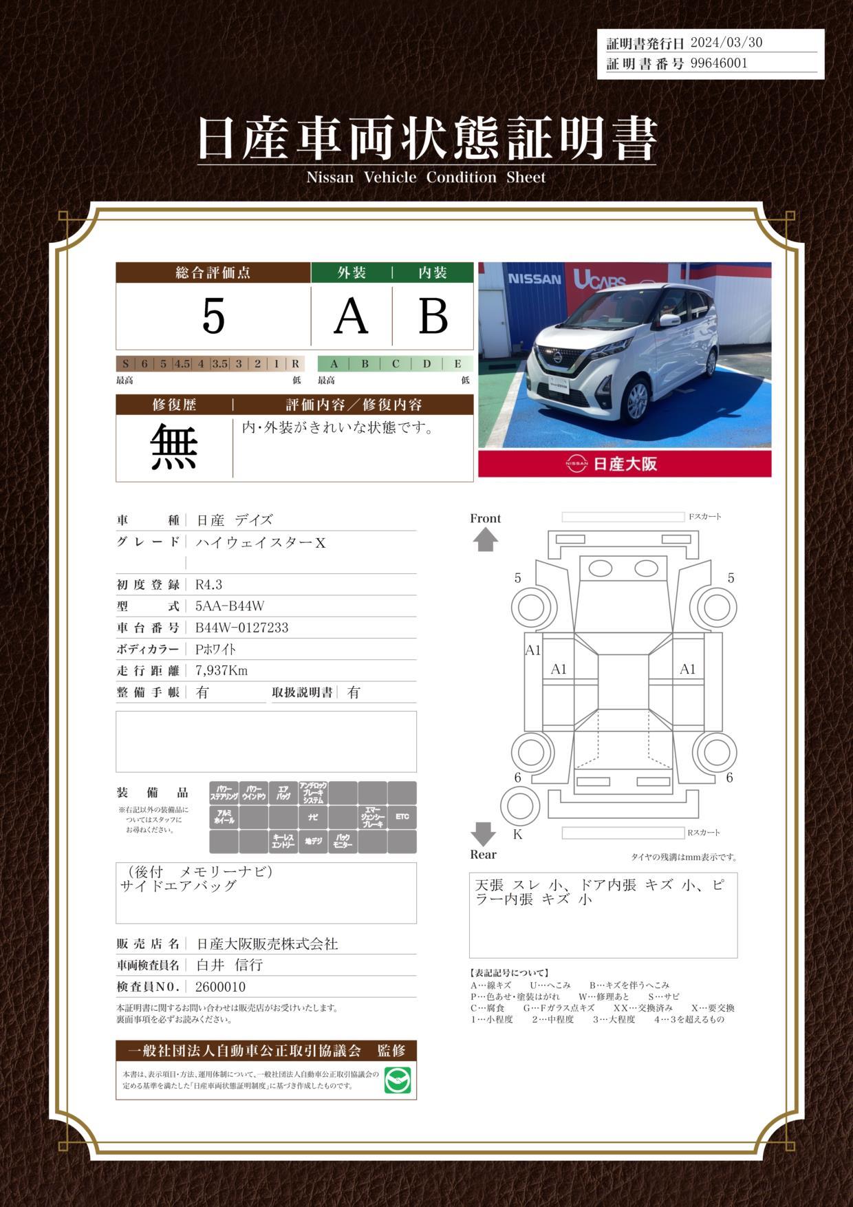 車両状態評価書