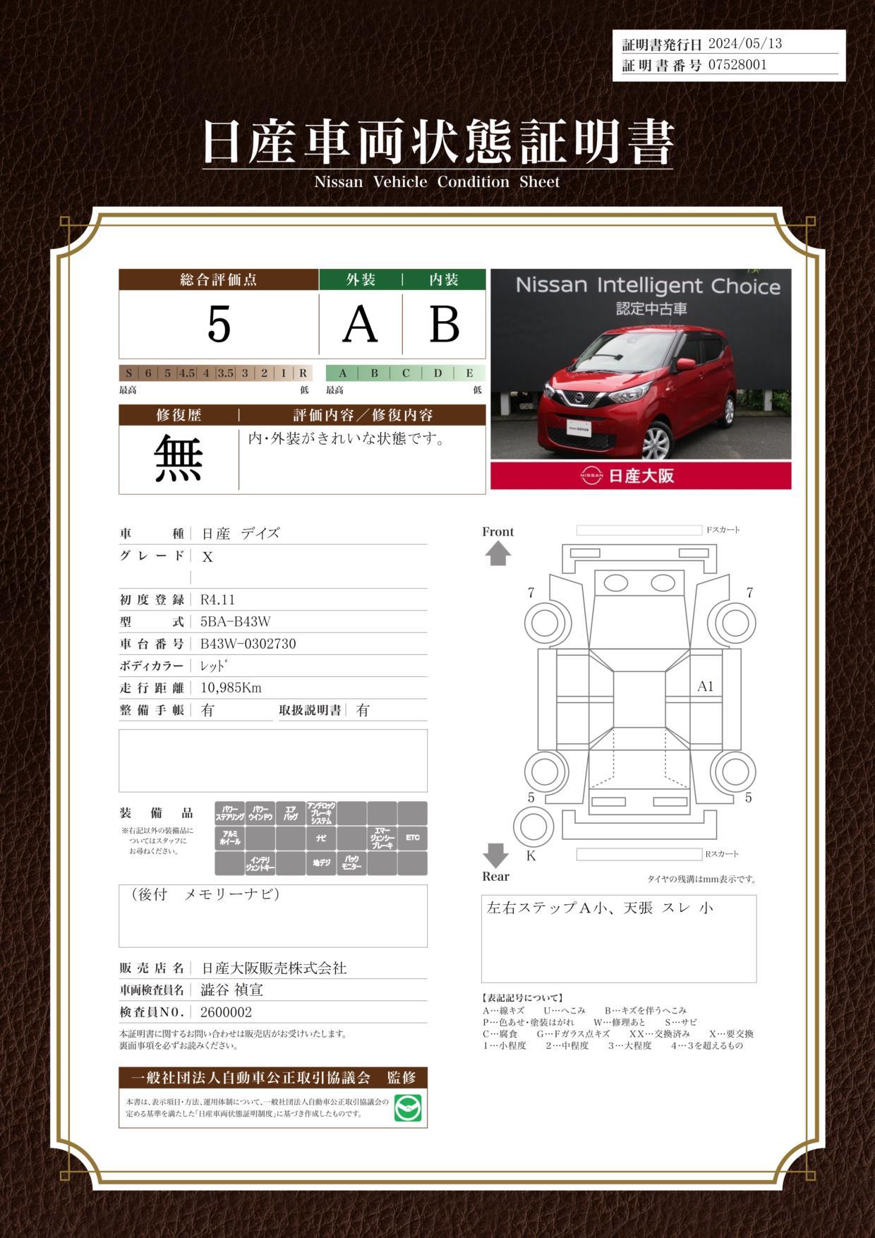 車両状態評価書