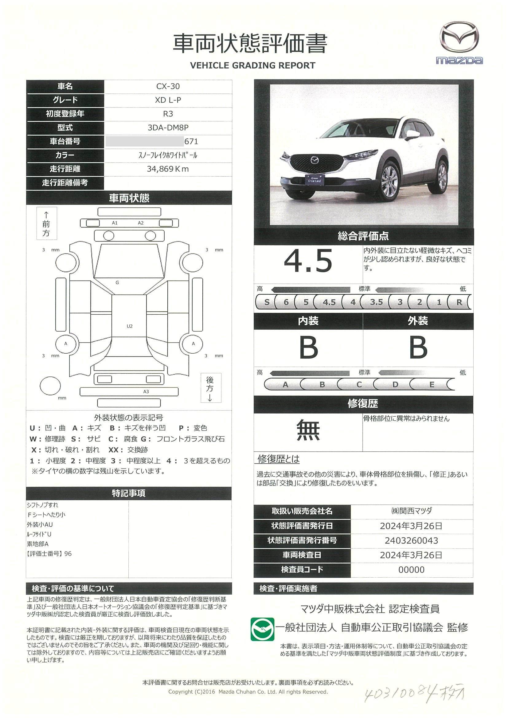 車両状態評価書