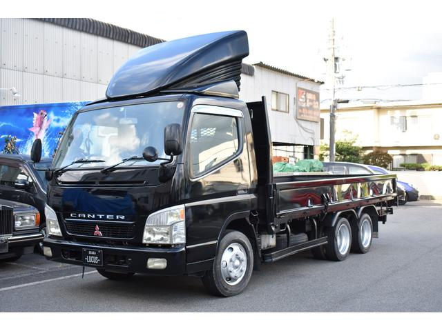 キャンター 　ＰＳ　ＰＷ　４．９ＤＴ　６ＭＴ　３軸　積載４１５０ｋｇ　導風板　リアエアサス　荷台鉄板　あおり開閉補助装置　オリジナルシートカバー　ロープ穴　フォグランプ　作業灯　荷台寸法長さ４３５ｃｍ　幅２０７ｃｍ（21枚目）