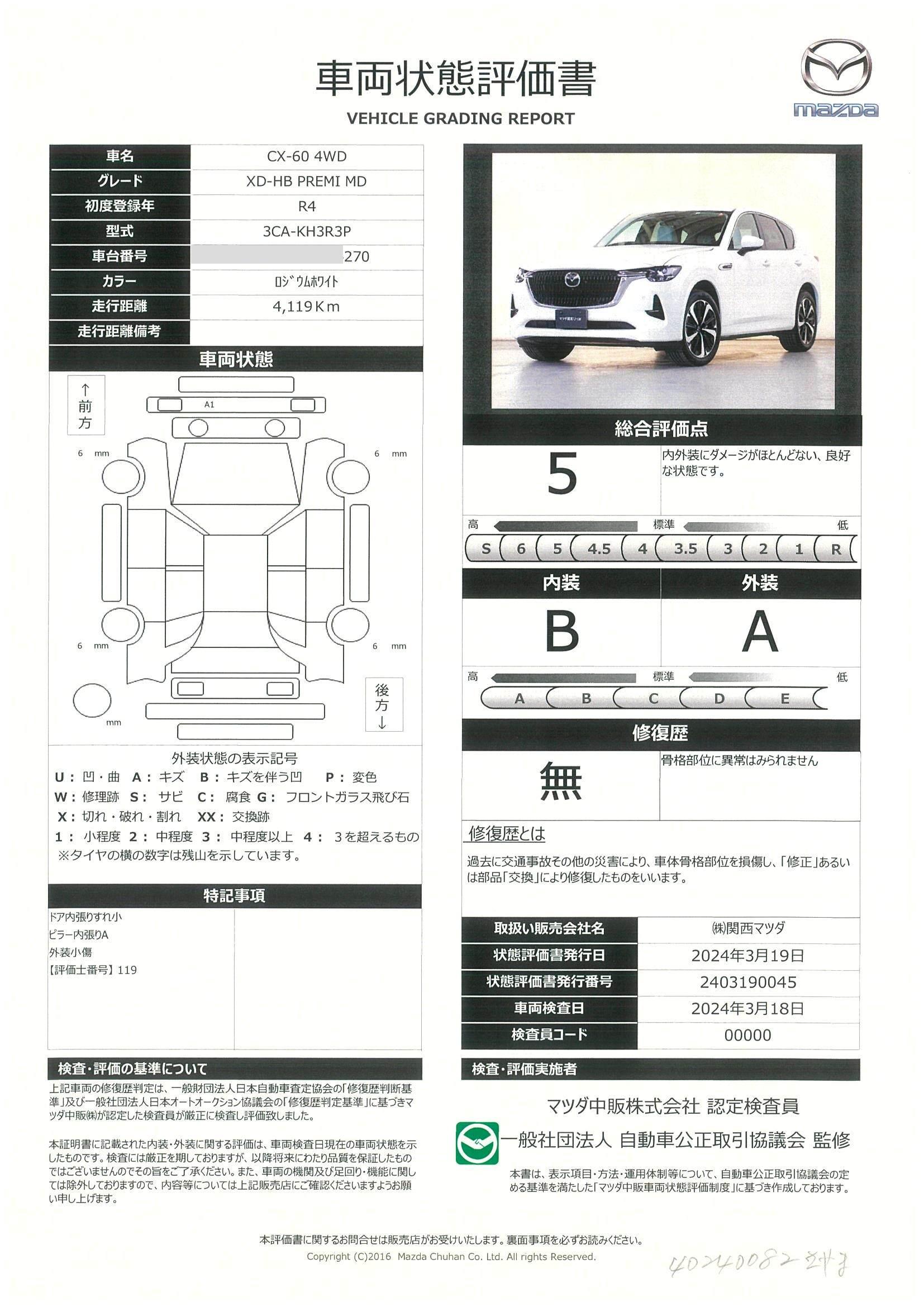 車両状態評価書