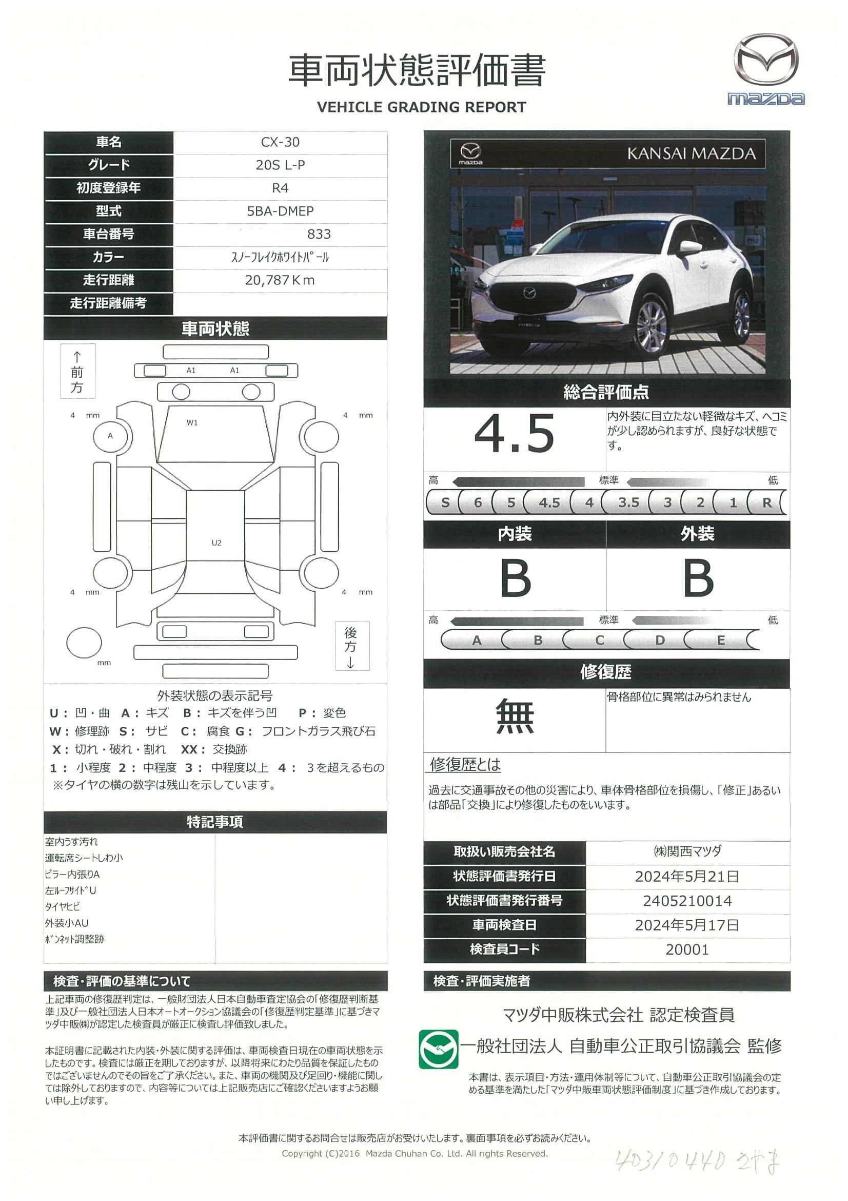 車両状態評価書