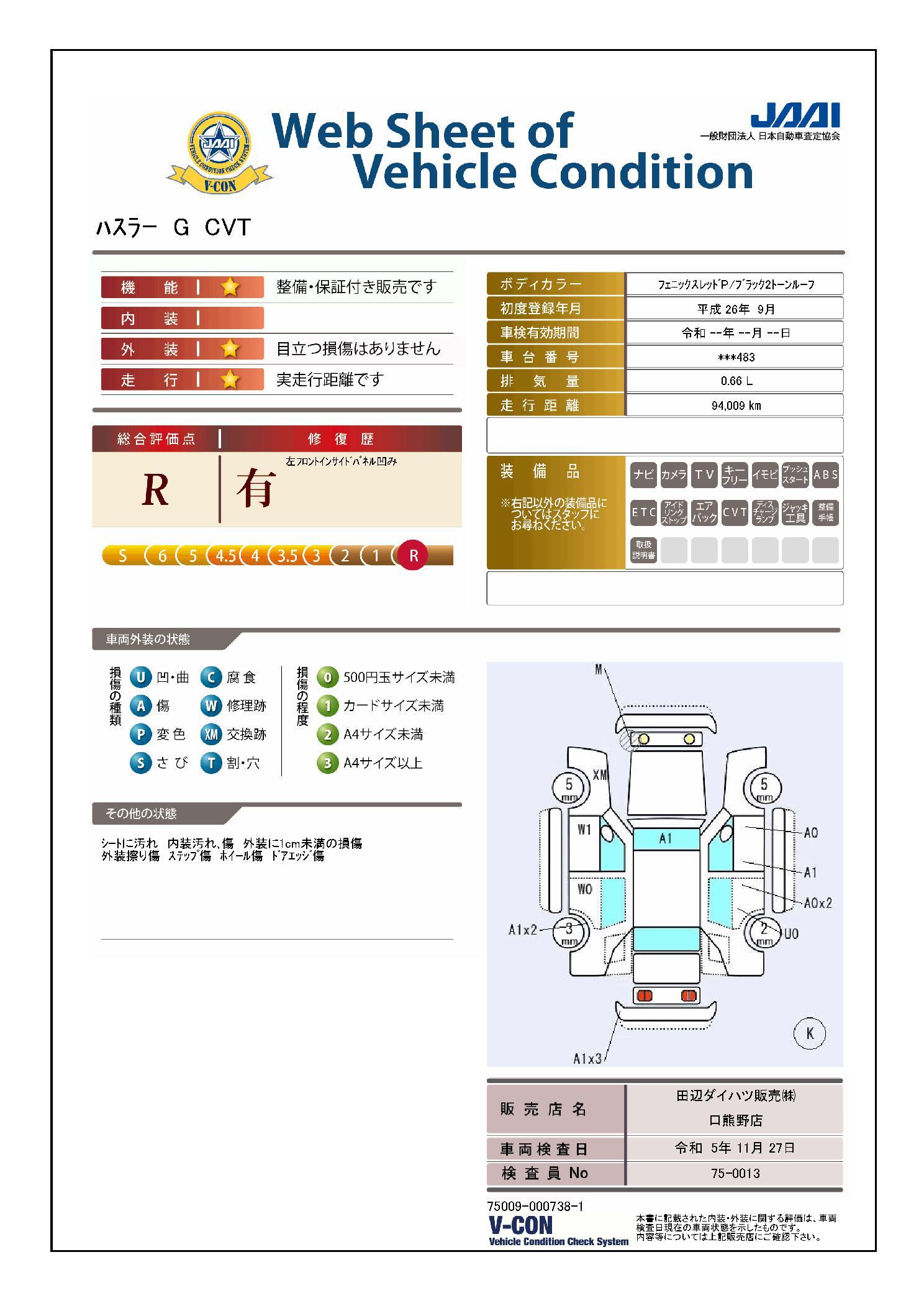 車両状態評価書