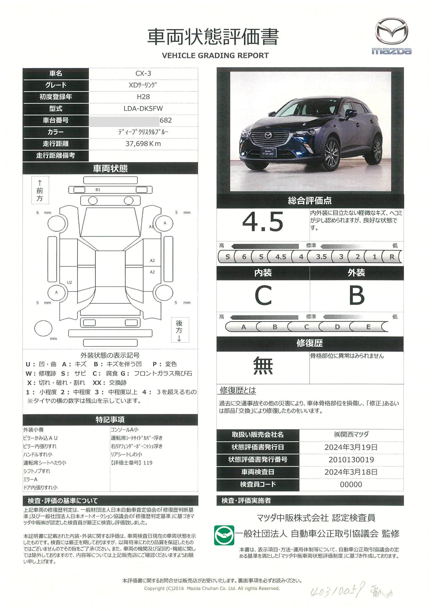 車両状態評価書