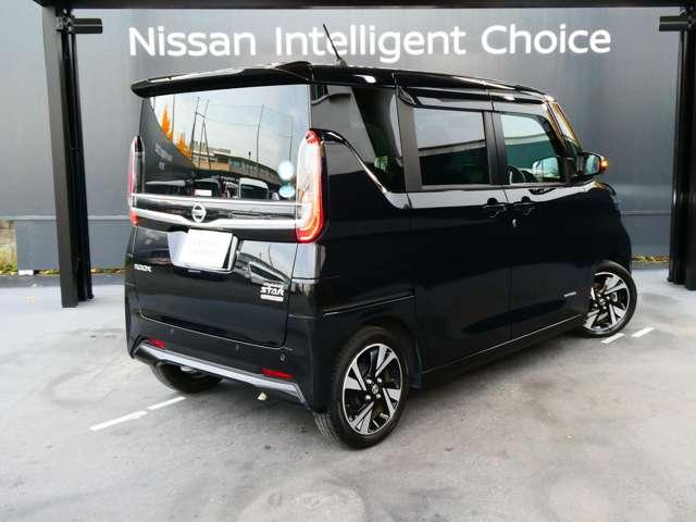 ルークス ６６０　ハイウェイスターＧターボ　日産純正９インチメモリーナビ　助手席エアバッグ　アイドリングストップ機能　両側電動スライドドア　インテリキ－　１オーナー　レーンキープ　ＬＥＤヘッドランプ　ＥＴＣ　点検記録簿　ドライブレコーダー　バックモニター　キーフリー　ＡＢＳ（3枚目）