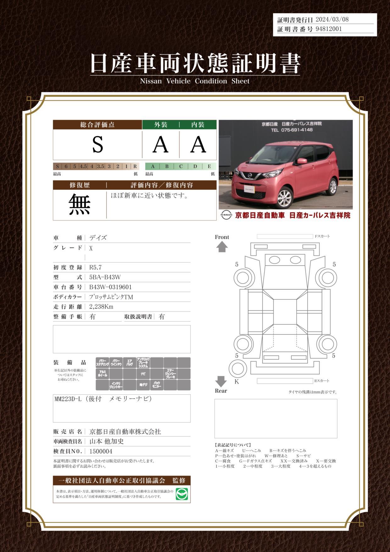 車両状態評価書