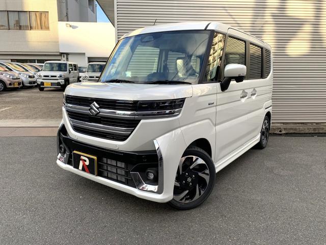 スペーシアカスタム ハイブリッドＸＳ　届出済未使用車　衝突被害軽減ブレーキ　両側パワースライドドア　アダブディブクルーズコントロール　電動パーキング　ＬＥＤヘッド　ヘッドアップＤＩＳＰ　本革巻ステアリング　マルチユースフラップ　１５アルミ（3枚目）