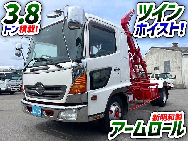 ヒノレンジャー 　Ｈ２０年式　日野　脱着装置付コンテナ専用車　新明和工業　アームロール　ツインホイスト　２シリンダー　フルキャブ　４ｔ　中型　中古トラック（2枚目）