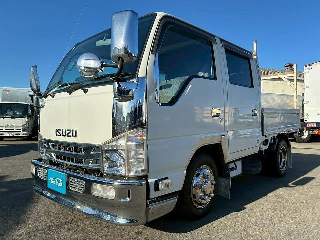 エルフトラック 　保証対象車　Ｒ２年式　いすゞ　ダブルキャブ　Ｗキャブ　４ナンバー　乗車定員：６人　２トン積載　５トン限定・準中型免許　メッキパーツ　５速　ＭＴ　マニュアル　２ｔ　５ｔ　小型　平ボディ　キャブオーバー（3枚目）