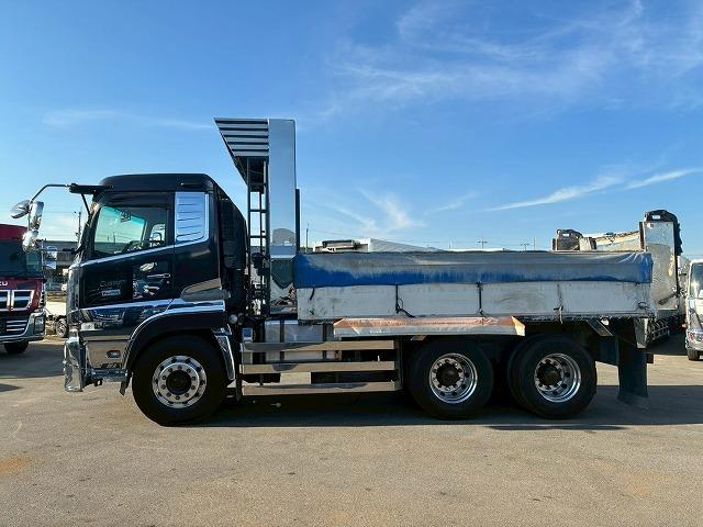 クオン ナンバー付き H25年式 UDトラックス ダンプ 6×4 3軸2デフ リーフサスペンション 新明和工業 510 220 額縁アオリ 410馬力 Hi/Lo MT マニュアル 鳥居 ハチマキ スリット(14枚目)