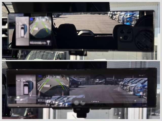 デジタルルームミラーで夜間でも安心、ワンタッチで通常のミラーにも変更できます。