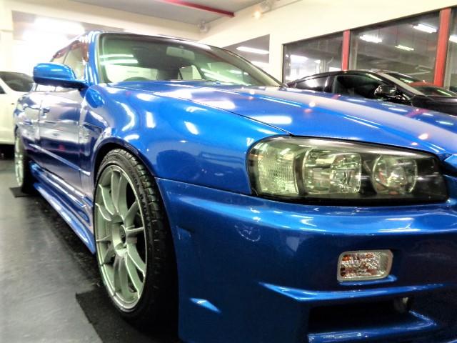 スカイライン ２５ＧＴターボ　Ｒ３４ＧＴＲ仕様フルエアロ前後ワイドボディＲＢ２５ＤＥＴターボＮＥＯ６エンジン５ＭＴミッションマフラーＨＫＳエアクリ車高調ＢＬＩＴＺインタークーラータワーバーＯＺ１８アルミ対向キャリパー走行７万ｋｍ（18枚目）