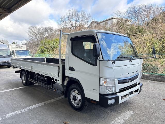 キャンター 　３ｔ　平ボディ　ワイドロング　超ロング　５ｍボディ　３方開　床木材張り　アルミ縞板被せ　デュオニック　ＡＴ　オートマ　２ペダル　ターボ車　３人乗り　坂道補助装置　電動格納ミラー　積載量４．２５０ｋｇ（4枚目）