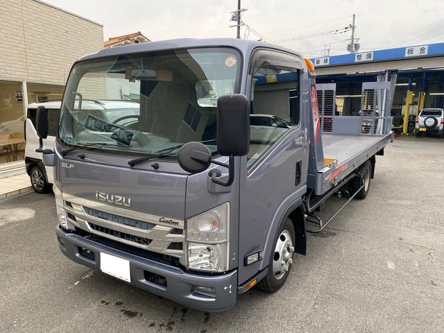 エルフトラック カスタム積載車キャリアカーユニックＮＥＯ５油圧ゲート　ユニックＮＥ０５　サイド開閉　タイヤ固縛装置　油圧式リアゲート（ラジコン可）スマートキー　ウインチ　ＬＥＤヘッドライト（5枚目）