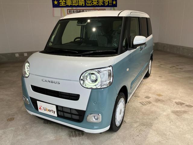 ムーヴキャンバス ストライプスＧ　届出済未使用車　禁煙車　両側電動スライドドア　衝突被害軽減ブレーキ　ＬＥＤヘッドライト　電子パーキング　オートブレーキホールド　前席シートヒーター　ホットカップホルダー　スマートキー　電動格納ミラー（6枚目）