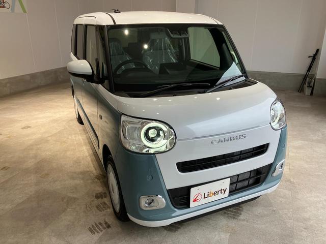 ムーヴキャンバス ストライプスＧ　届出済未使用車　禁煙車　両側電動スライドドア　衝突被害軽減ブレーキ　ＬＥＤヘッドライト　電子パーキング　オートブレーキホールド　前席シートヒーター　ホットカップホルダー　スマートキー　電動格納ミラー（8枚目）