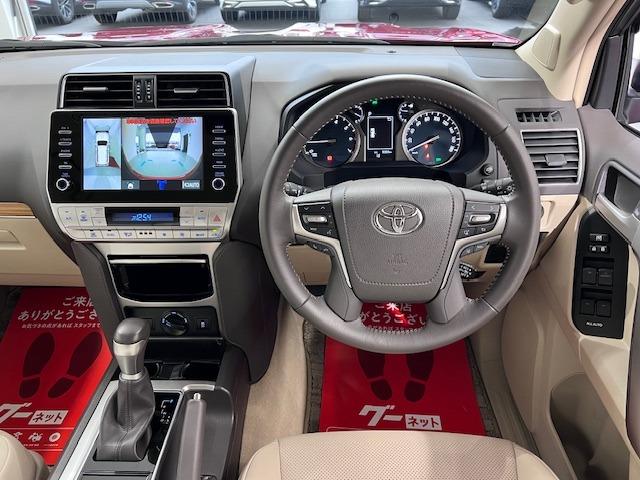 ランドクルーザープラド ＴＸ　Ｌパッケージ　ベージュ革　全方位カメラ　ＢＳＭ　ＥＴＣ２．０　ＴＲＤエアロ　リヤスポイラー　１９インチＡＷ　トノカバー　ＭＯＰルーフレール　前後方衝突軽減ブレーキ　純正フロアマット・バイザー（2枚目）