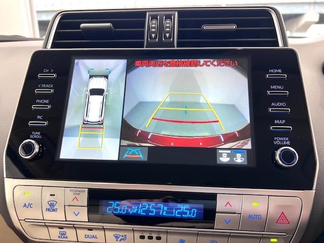 ランドクルーザープラド ＴＸ　Ｌパッケージ　ベージュ革　全方位カメラ　ＢＳＭ　ＥＴＣ２．０　ＴＲＤエアロ　リヤスポイラー　１９インチＡＷ　トノカバー　ＭＯＰルーフレール　前後方衝突軽減ブレーキ　純正フロアマット・バイザー（10枚目）