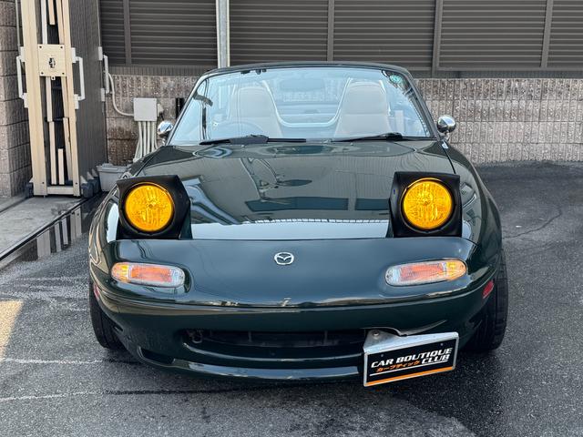 ユーノスロードスター Vスペシャル タンレザーシート 専用スカッフプレート 専用フロアマット プッシュスタート オートエグゼマフラー BBSアルミ NPG車高調 KENWOODツイーター CD/MDレシーバー ETC 記録簿13枚(3枚目)