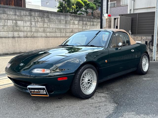 ユーノスロードスター Vスペシャル タンレザーシート 専用スカッフプレート 専用フロアマット プッシュスタート オートエグゼマフラー BBSアルミ NPG車高調 KENWOODツイーター CD/MDレシーバー ETC 記録簿13枚(67枚目)