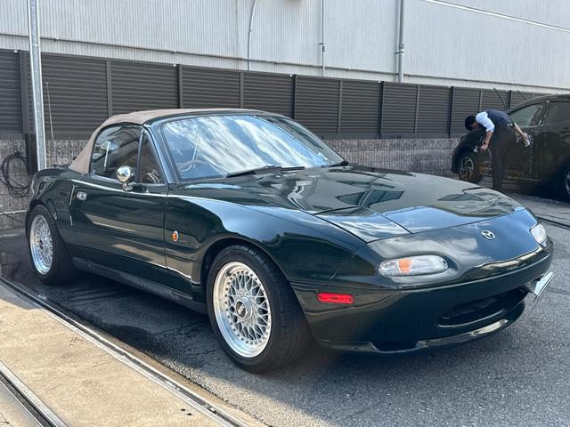 ユーノスロードスター Vスペシャル タンレザーシート 専用スカッフプレート 専用フロアマット プッシュスタート オートエグゼマフラー BBSアルミ NPG車高調 KENWOODツイーター CD/MDレシーバー ETC 記録簿13枚(68枚目)