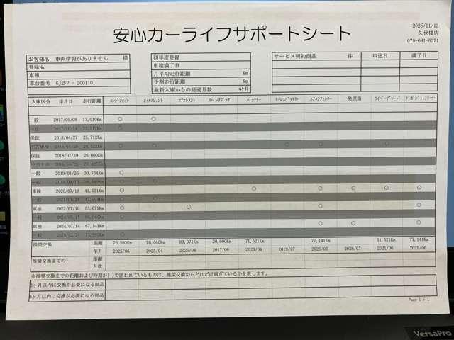 【安心カーライフサポートシート】京滋マツダでは、ご安心いただけるよう、新車をご購入いただいてからの整備歴を明確にしています。