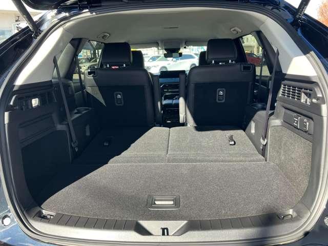 後席を全て倒して、荷物専用のスペースにした状態です。これなら長いものも積めますし、ご旅行や趣味に活用できますね。