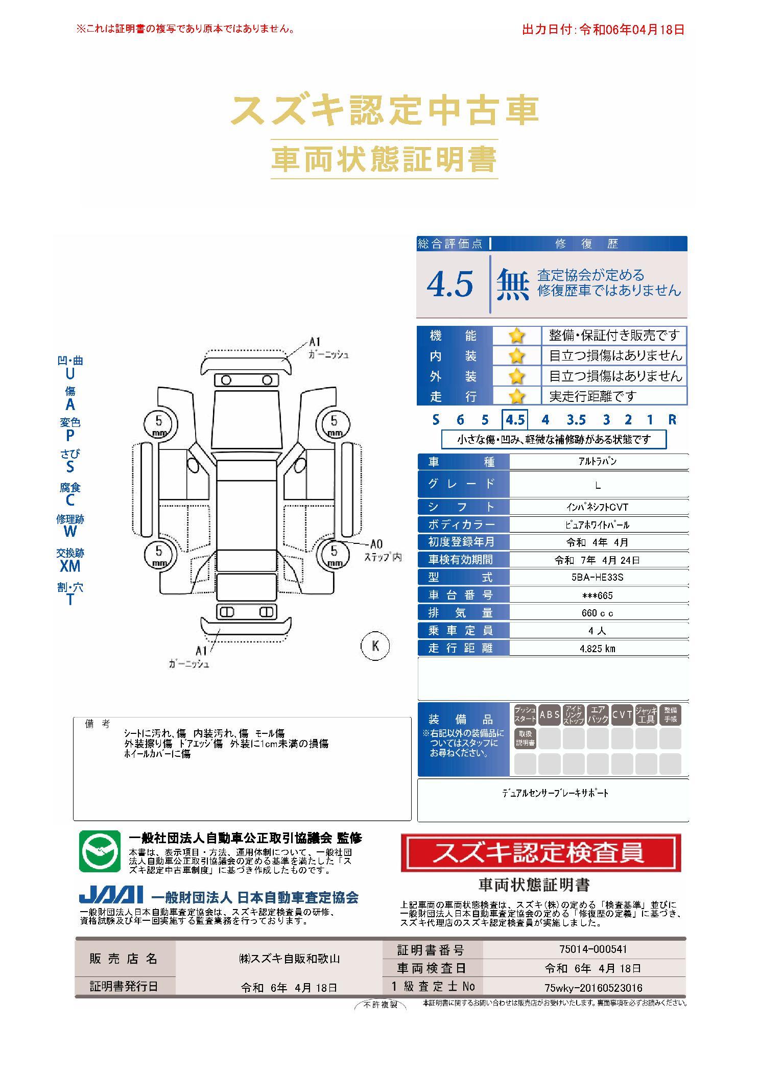 車両状態評価書