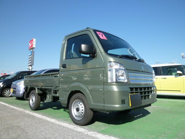 キャリイトラック KCエアコン・パワステ 届出済み未使用車 スズキセーフティサポート 衝突被害軽減ブレーキ パワーウインドウ パワードアロック リモコンキー 新車保証書付き マット・バイザー付き 新色アイビーグリーンメタリック(4枚目)