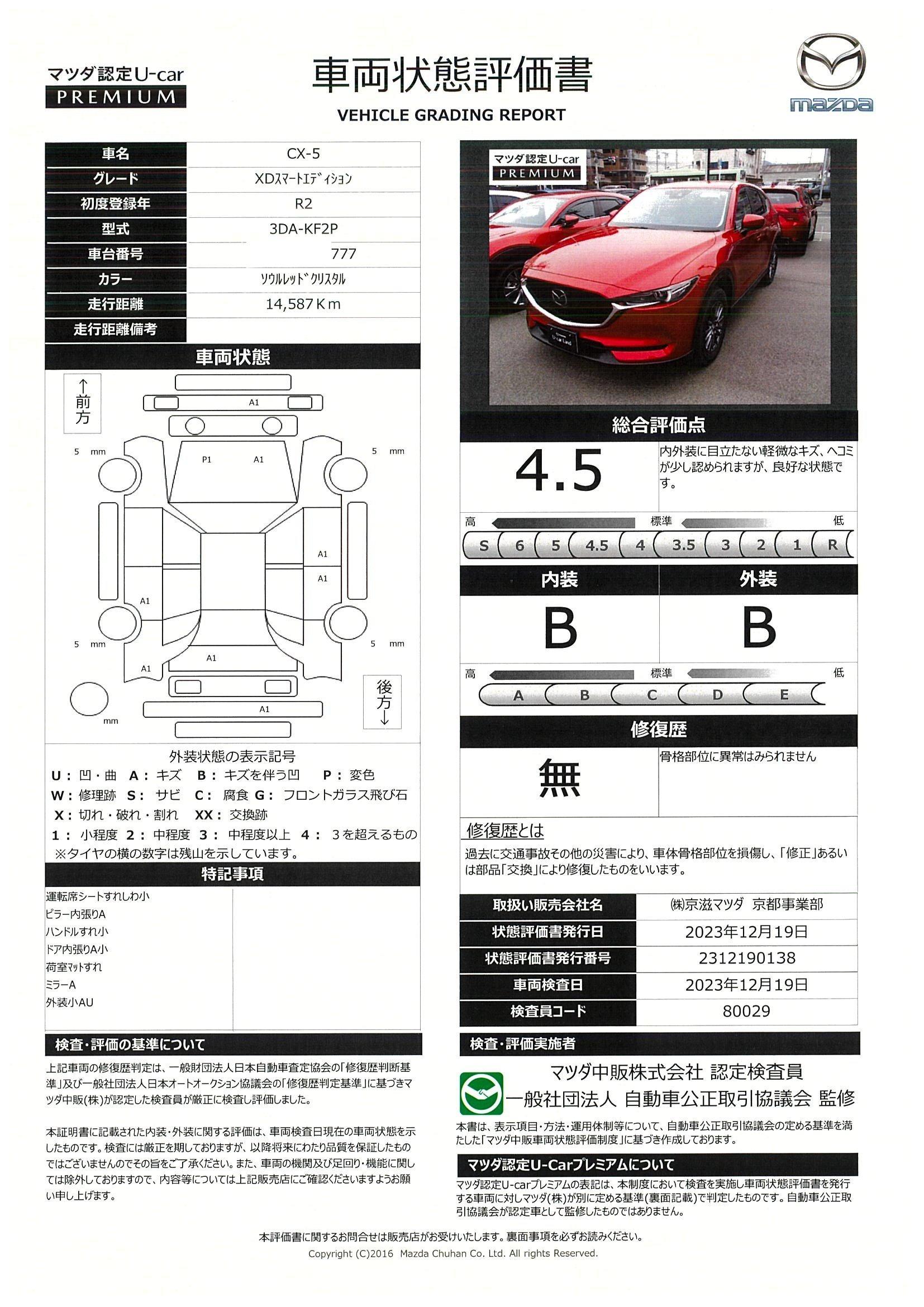 車両状態評価書