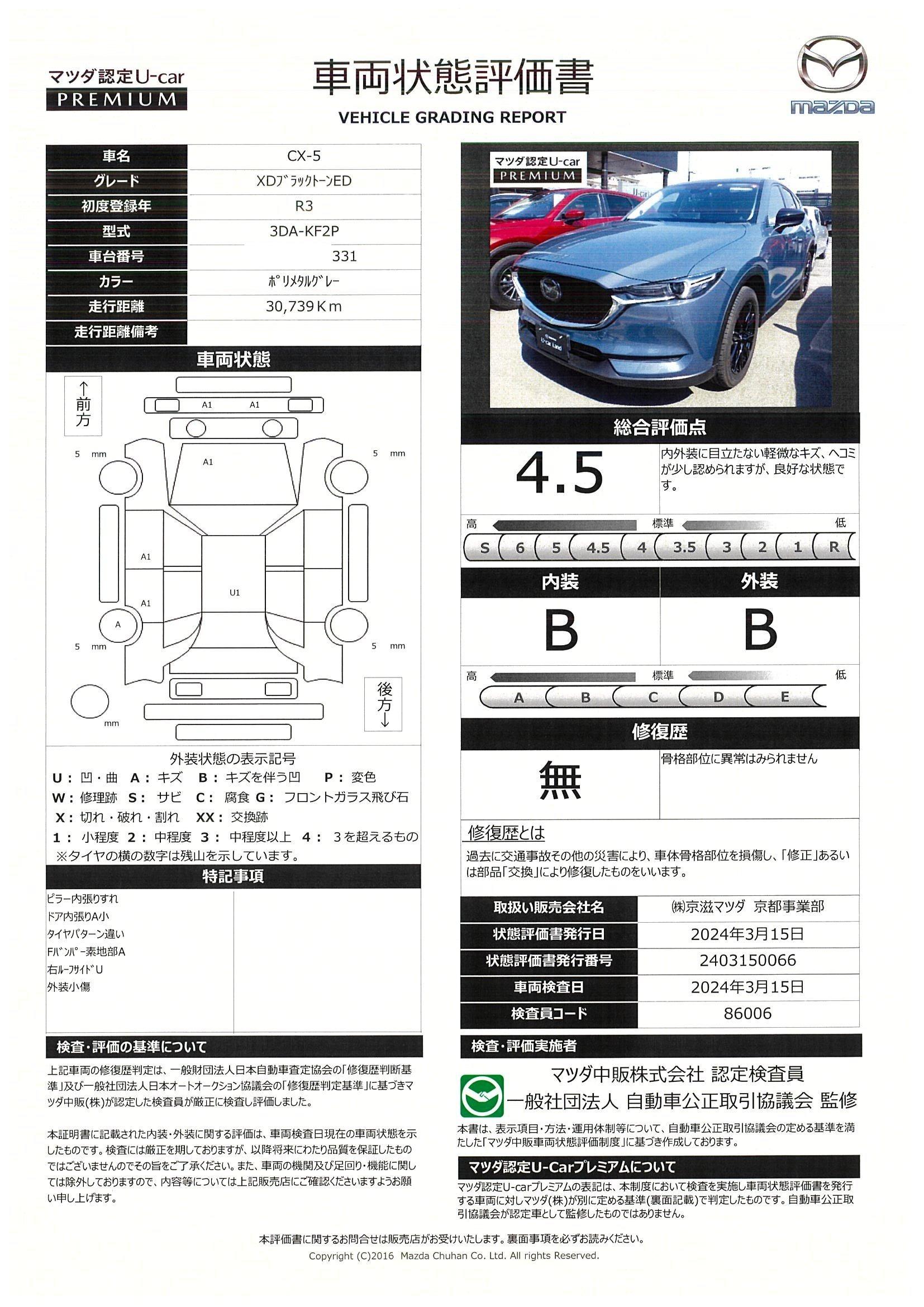 車両状態評価書