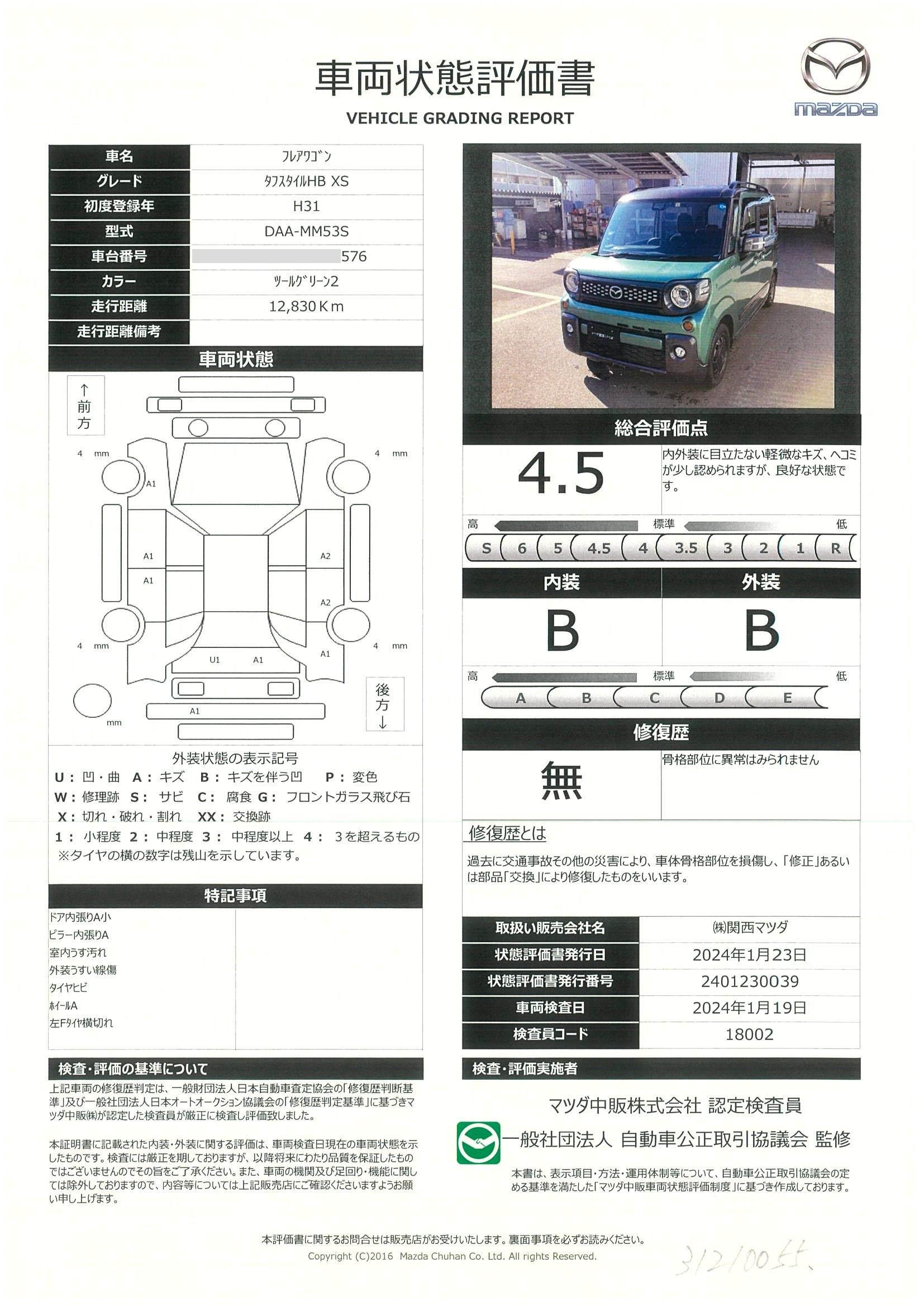 車両状態評価書