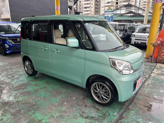 スペーシア Ｔ　水冷直列３気筒ＩＣターボ　メモリーナビ　Ｂｌｕｅｔｏｏｔｈオーディオ　ＤＶＤ　ワンセグ　パワースライドドア　スマートキー　ベンチシート　アームレスト　シートカバー　社外アルミホイール　車検９／４／２５（2枚目）