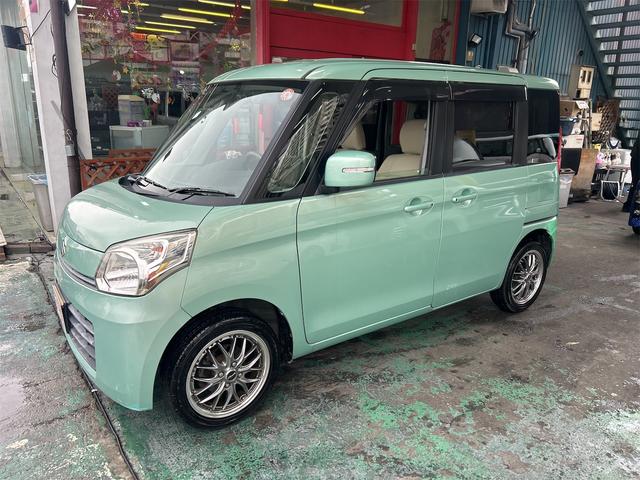 スペーシア Ｔ　水冷直列３気筒ＩＣターボ　メモリーナビ　Ｂｌｕｅｔｏｏｔｈオーディオ　ＤＶＤ　ワンセグ　パワースライドドア　スマートキー　ベンチシート　アームレスト　シートカバー　社外アルミホイール　車検９／４／２５（8枚目）