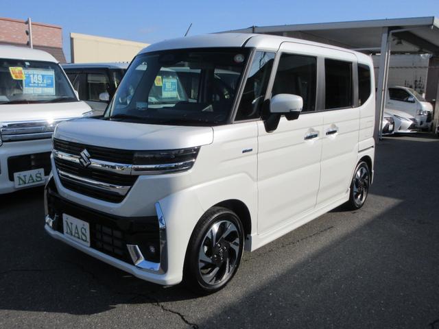 スペーシアカスタム ハイブリッドXSターボ スズキコネクト対応9インチ全方位モニター付メモリーナビ フルセグTV ステアリングヒーター シートヒーター パドルシフト 両側自動ドア セーフティーサポート HUD LEDヘッド&フォグ 1オーナー(5枚目)