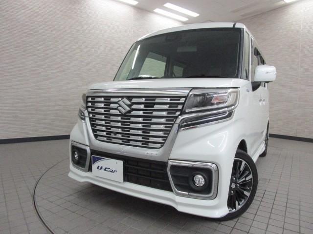 スペーシアカスタム ハイブリッドＸＳターボ　両自動ドア　アルミホイールタイヤ　ＡＣ　リアカメラ　盗難防止　スマートキー付　ＥＳＣ　ＬＥＤ　ナビＴＶ　クルコン　ＥＴＣ車載器　キーフリーシステム　サイドエアバック　ＤＶＤ再生可能　メモリナビ　ＡＢＳ（3枚目）