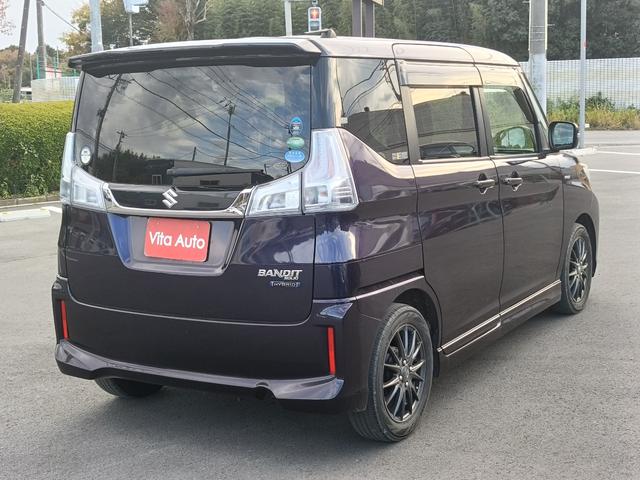 ソリオバンディット ハイブリッドSV SDナビ フルセグTV リアカメラ スマートキー LEDヘッドライト 衝突軽減ブレーキ 片側パワスラ 前後ドラレコ シートヒーター Bluetooth クルコン 社外15インチアルミ ETC(13枚目)