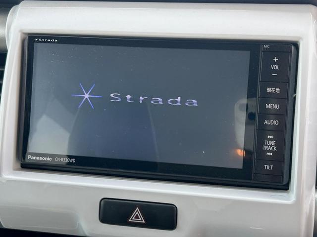 ハスラー Ｘ　Ｓｔｒａｄａ製ナビゲーション　衝突軽減ブレーキ　禁煙　誤発進抑制機能　車線逸脱警報　ＥＴＣ　バックカメラ　シートヒーター　地デジ　ＤＶＤ再生　ＨＩＤヘッドライト　１５インチアルミ　革巻きステアリング（3枚目）