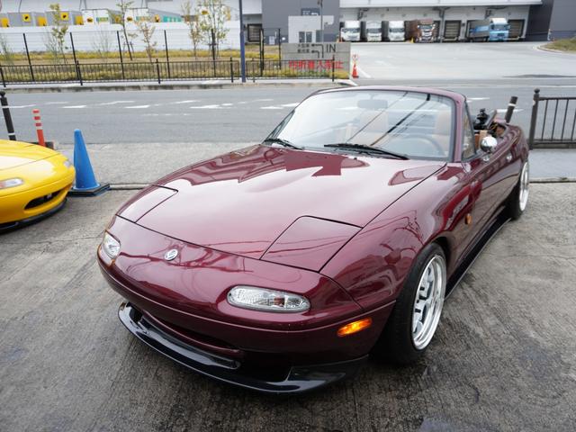 ＭＸ－５ミアータ 　左ハンドル　新ＷＯＲＫ　ＲＳ１１　１５ＡＷ　新ガレージベリーＦリップ　新トヨシマクラフトサイドステップ　幌張替済　純正Ｒアンダーエアロ　ダックテール　Ｋ－１マフラー　マキシムエキマニ　アルミラジエター（12枚目）