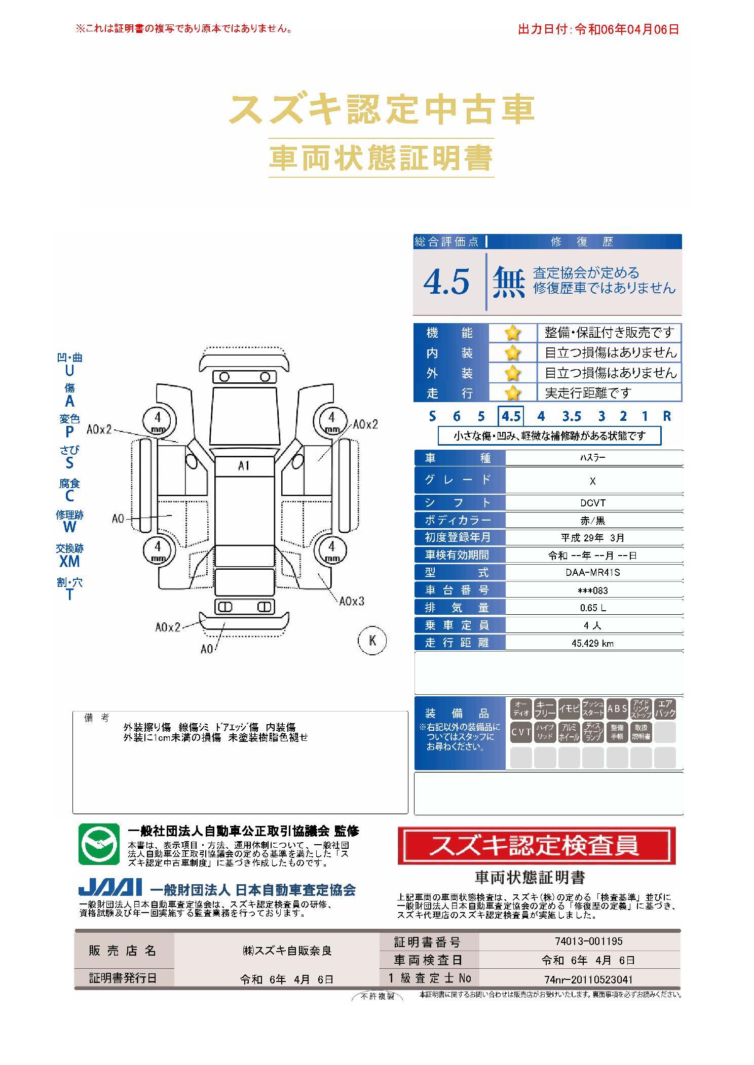 車両状態評価書