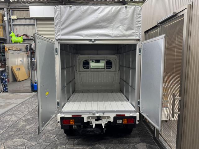 ハイゼットトラック スタンダード CVT・スマアシ・スマートキー・プッシュスタート・パワーウィンドウ・電動格納ミラー・ドラレコ・アルミパネル宅配仕様・幌付き・鍵付きハンドル・観音扉・カマチ脱着可能・アイドリングストップ・幌高2500(18枚目)