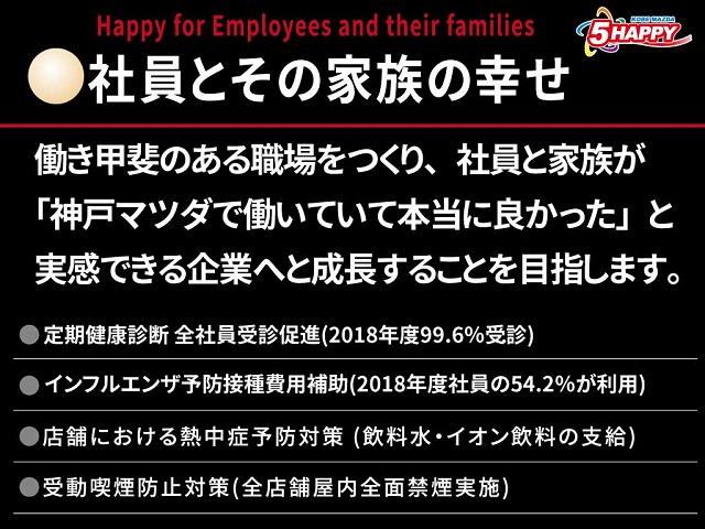 働き甲斐のある職場をつくり、社員と家族が「神戸マツダで働いていて本当に良かった」と実感できる企業へと成長することを目指します。