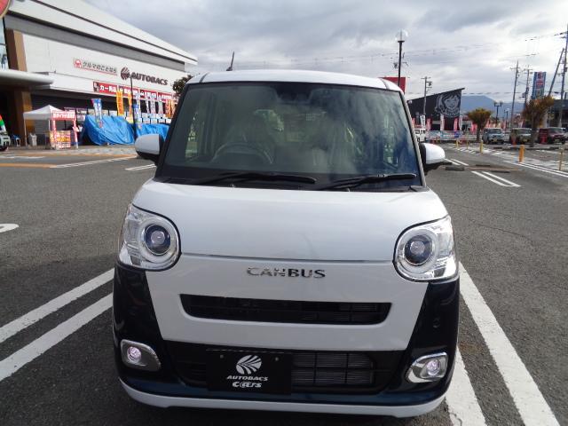 ムーヴキャンバス ストライプスGターボ 全車速追従機能付 LEDヘッド&フオグ タッチ&GO 予約ボタン ホットカップホルダー シートヒーター 9インチDPオーデイオ&スマートパノラマパーキング(2枚目)