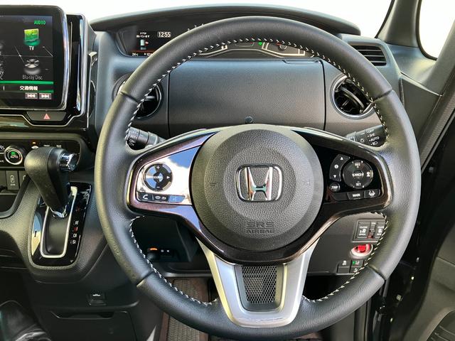 N-BOXカスタム G・Lターボホンダセンシング ACC社外フルセグナビLEDヘッドフォグRカメラETCサイドカーテンエアバッグ両側パワスラ純正アルミBTブルーレイ再生パドルシフト本革巻きステアリングスマキー(19枚目)