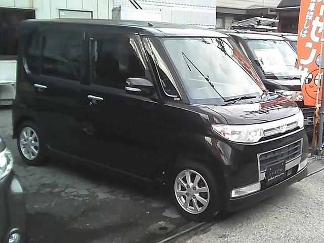 タント カスタムX 社外ナビゲーション フルセグTV ETC スマートキー 純正14インチアルミホイール HIDヘッドライト ウインカーミラー 電動格納ミラー 片側スライドドア ドアバイザー リアスポイラー ABS(5枚目)