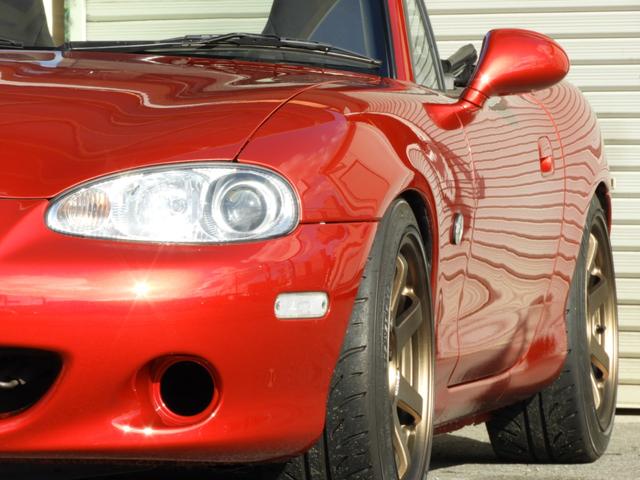 ロードスター ＲＳ　後期型ＲＳ　６速ＭＴ　レイズＴＥ３７　マキシムＥＸマニ　テイン車高調　クロス生地ソフトトップ　ソウルレッド全塗装（14枚目）