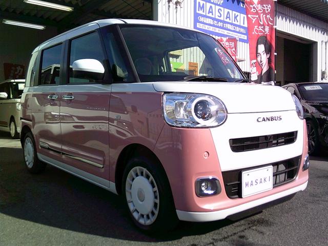 ムーヴキャンバス ストライプスＧ　スマートアシスト　純正ナビ　ＴＶ／ＣＤ／ＤＶＤ　ＵＳＢ／ブルートゥース　パノラミックビューモニター　ドライブレコーダー　シートヒーター　スマートキー　ＬＥＤライト　オートライト　新車保証継承（2枚目）